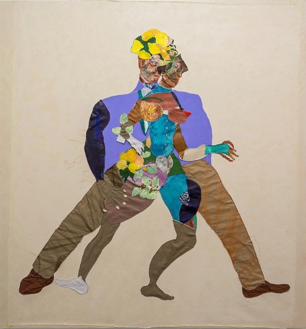 Tschabalala Self, Mista & Mrs, 2016. Linen, fabric, paper, oil, acrylic, and Flashe on canvas. Collection Arif Suherman. Courtesy the artist; Pilar Corrias, London; T293, Naples and Rome; and Thierry Goldberg, New York. Special thanks to Pilar Corrias and T293
