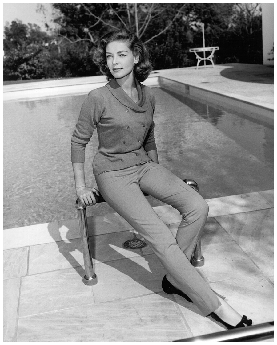 Jeans Divas_Miu Miu Denim Icons collection_Lauren Bacall in her home after the film 'The Cobwebs' on April 22, 1955 in Bel Air, California. Photo by Michael Ochs Archives Getty Images