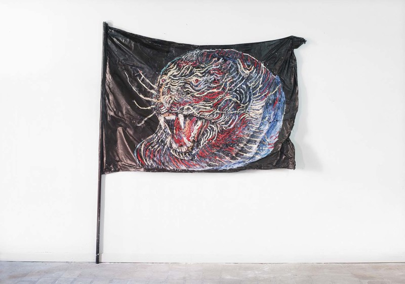 Cristiano Carotti -Panther flag - Oil and paint on treated cotton canvas - 125x180cm, asta h200cm-2016, Where Are The Ultras? In Venice (dove sono gli ultras)