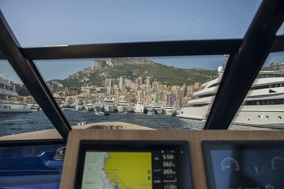 Cockpit view of Monaco from Evo Yachts MYS '17 Collectible DRY. ph Ann Casarin