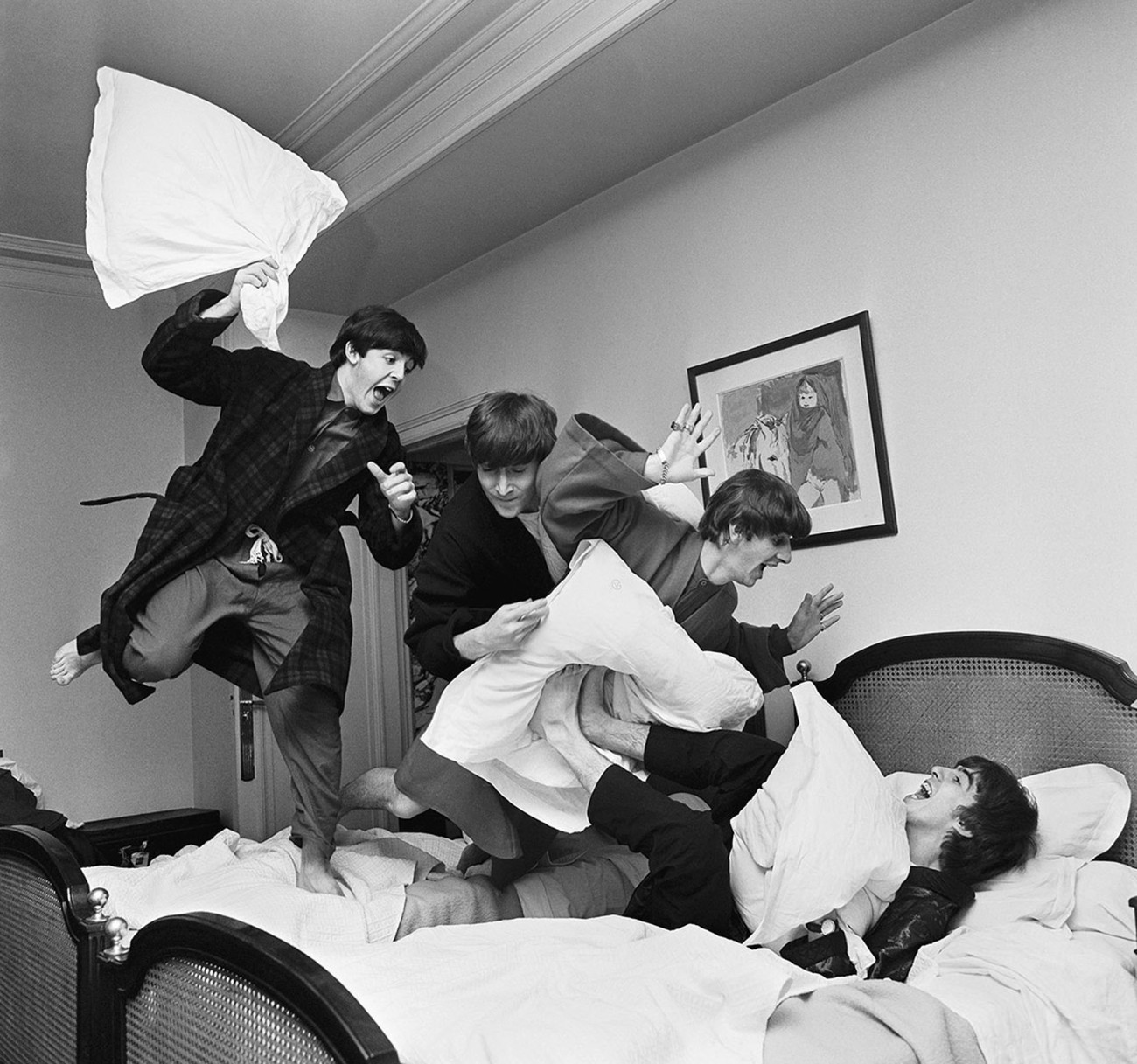 Harry Benson, The Beatles-Pillow Fight, 1964, Archival Fiber-Based Pigment Print112x112cm, Edition:  22/35, Courtesy: Harry BENSON