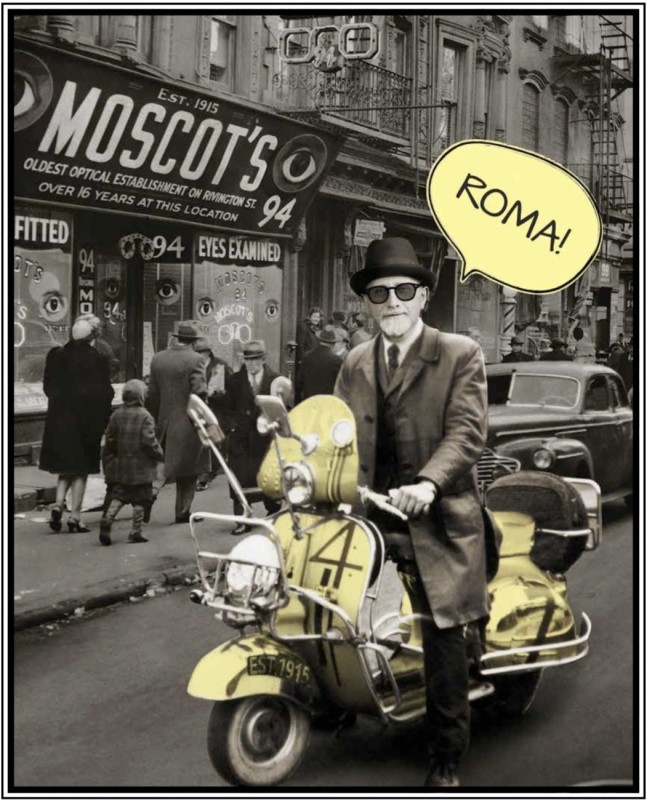 Hyman Moscot on a vespa Rome