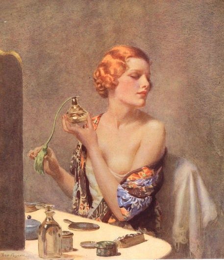 1930's lady with perfume atomiser illustration