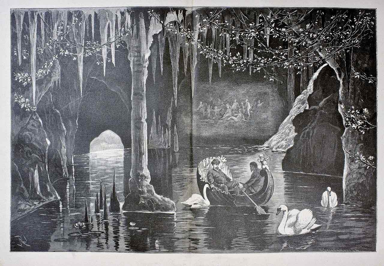 The king in the blue grotto of the Linderhof palace, sketch by Robert Abmus