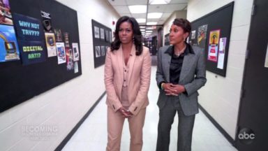 Michelle Obama wearing Burberry on ABC News