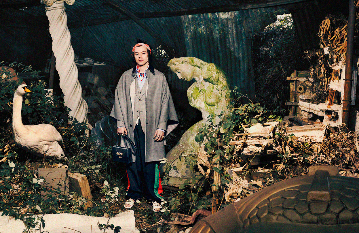 Gucci Men's Tailoring 2019 Campaign starring by Harry Styles, Photo by Harmony Korine, Creative Director Alessandro Michele, Courtesy of Gucci