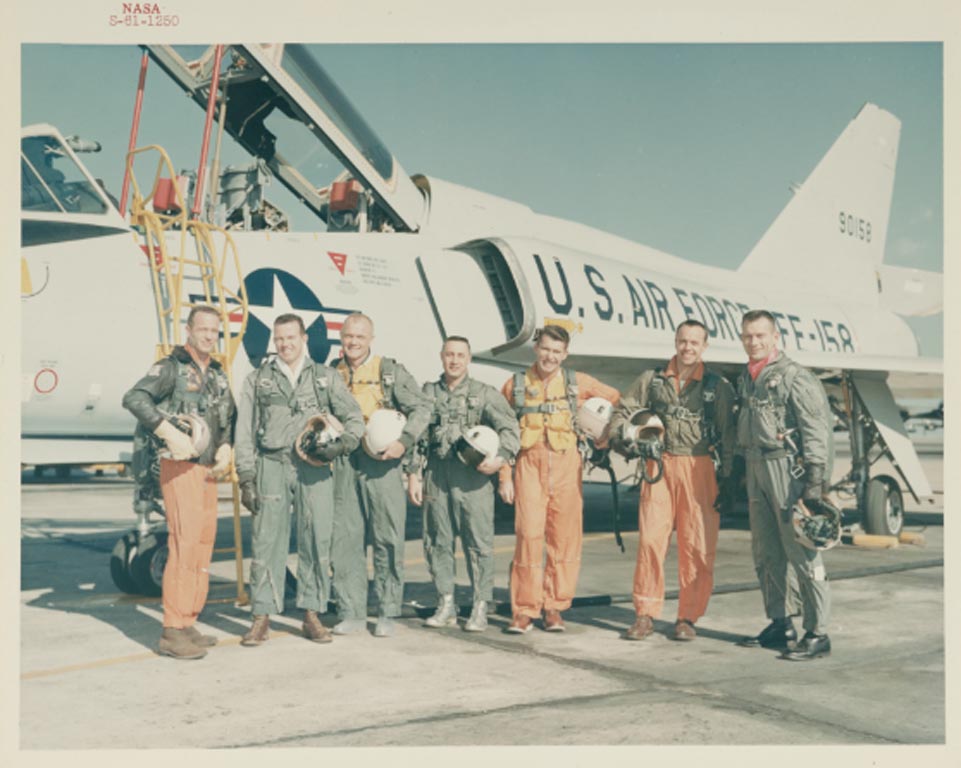 [PROJECT MERCURY]. VINTAGE NASA RED NUMBER PHOTOGRAPH OF THE MERCURY FLYERS, Courtesy of Sotheby's