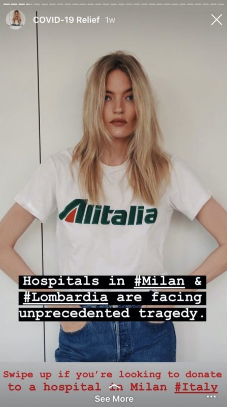 Covid-19 Social Front_celebrities and fashion brands against corona virus_solidarity_authenticity_support_social media_donations_challenge_Martha Hunt