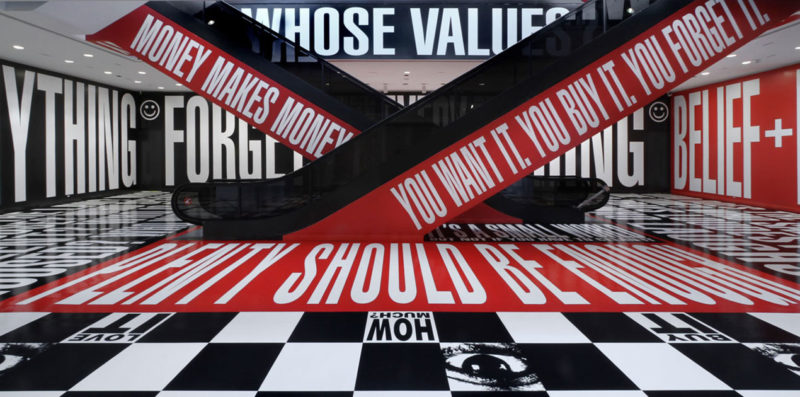Shrieking Places_Installation view of Barbara Kruger Belief Doubt in the Hirshhorn’s Lower Level Lobby