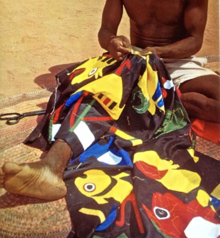 Quilting Bee 2.0_Photo René Gardi 1969_African Crafts and Craftsmen. Patterns are stitched into place before attaching with a blind stitch