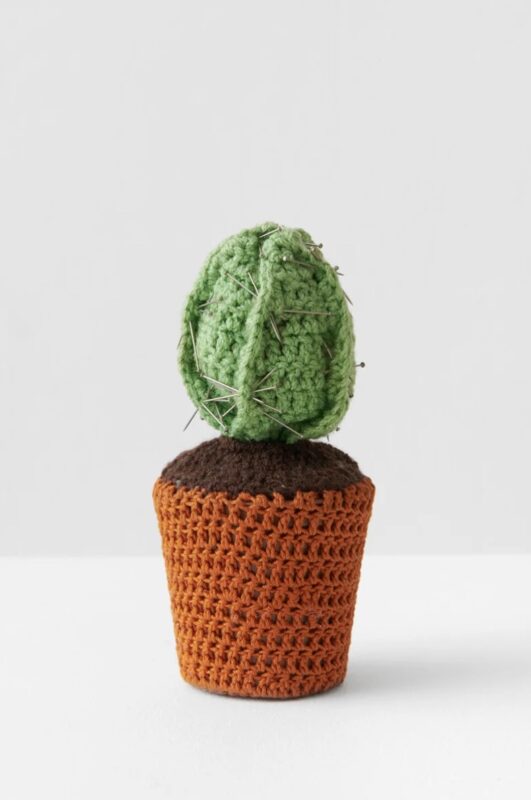 Crochet Art and Face Masks_Su Richardson_Richard Saltoun_Wonderwoman_Potted Thoughts, Crisseteus Prikum- Pin Cushion Plant, 1976