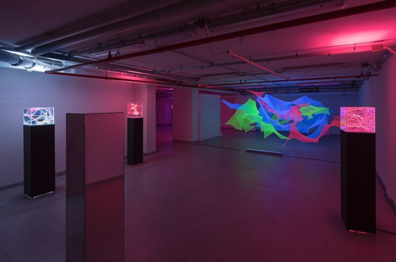 Directed Tensions_Nei Alberti_site specific installation_thread_colors_led lights_Copernico Centrale Milano