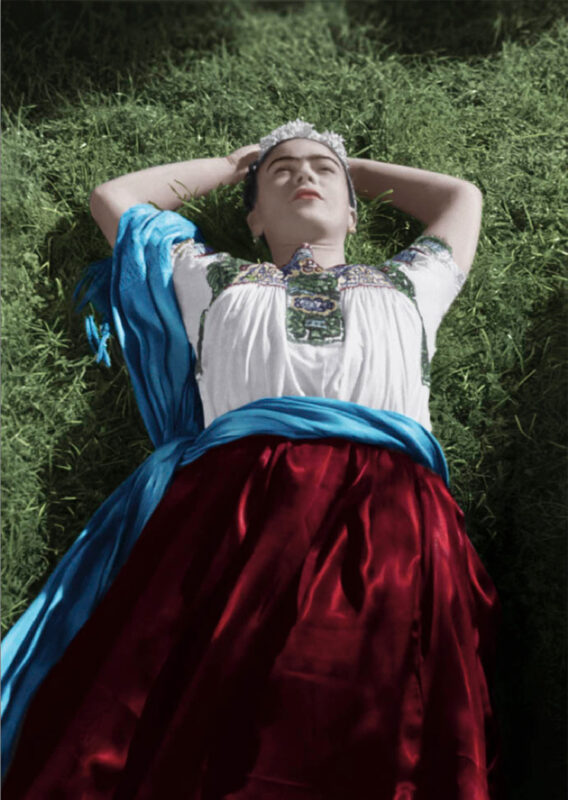 The Chaos Inside_Frida Kahlo_exhibition_Fabbrica del Vapore_Milan_Leo Matiz, Frida laying on the grass. Courtesy of Fondazione Leo Matiz