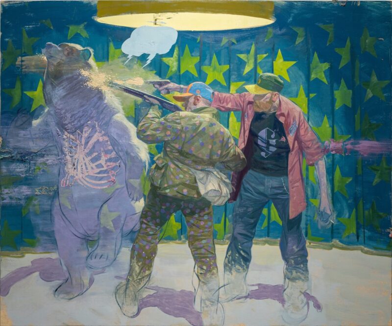 Ruprecht von Kaufmann, The Wild West Show, 2019, oil on linoleum, 153 x 184 cm. Ph. Leonardo Morfini