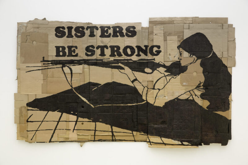 Andrea Bowers, Sisters Be Strong, 2013. Acrylic marker on cardboard, 156 x 275 x 5 cm. Courtesy of the artist and Kaufmann Repetto Milan / New York and Private Collection Italy. Photo: Roberto Marossi
