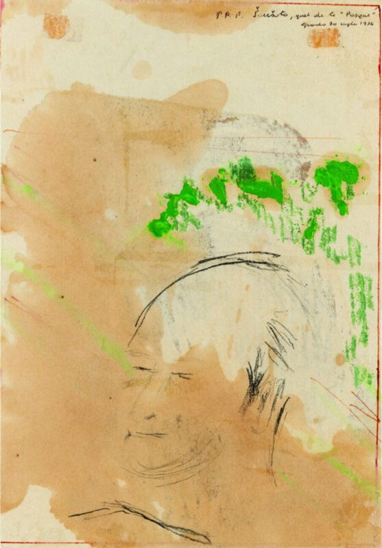 Pier Paolo Pasolini, Portrait of Andrea Zanzotto, July 30, 1974. Mixed materials on paper. Giuseppe Zigaina Archives ©.