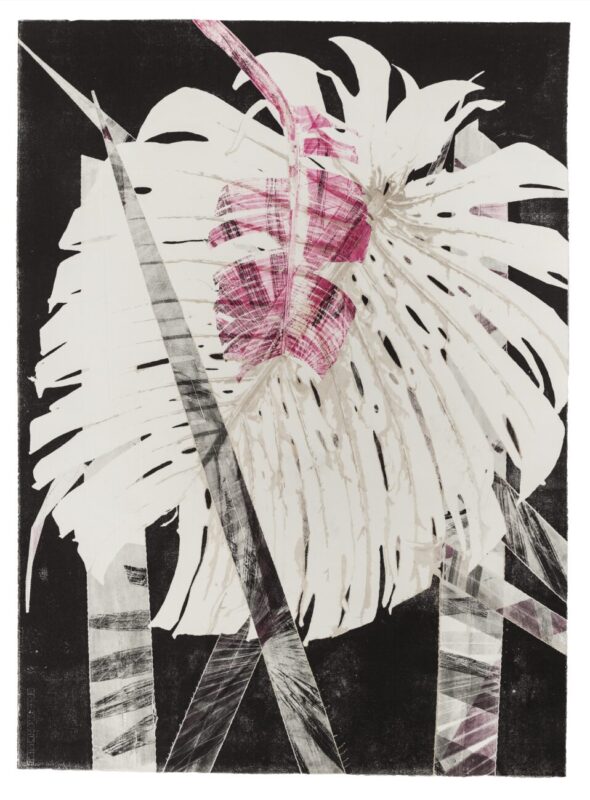 Luiz Zerbini's artwork "Monstera Deliciosa" from 2018 is a monotype on paper measuring 107 x 80 cm. It is part of the collection of the Fondation Cartier pour l'art contemporain. © Copyright Luiz Zerbini. © Copyright: Pat Kilgore.