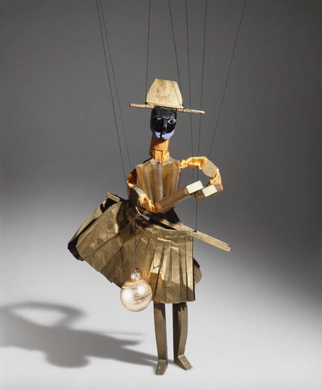 Sophie Taeuber-Arp, conception and execution of Parrot 1918 (1993 reproduction) Marionette for "The Deer King," Turned and painted wood; brass plate Zurich University of the Arts / Zurich Museum of Design / Collection of Applied Arts.