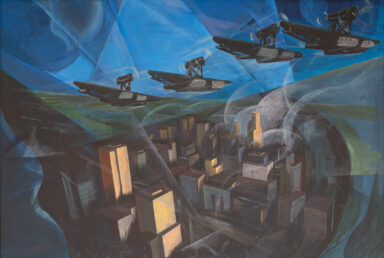 Ambrosi, Seconda squadra atlantica su New York, 1933. Oil on canvas. On show at Matera exhibition.