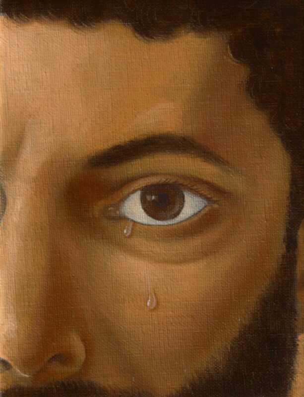 Patrizio di Massimo, Autoritratto con lacrime, 2024 Oil on linen 18 x 14 cm
